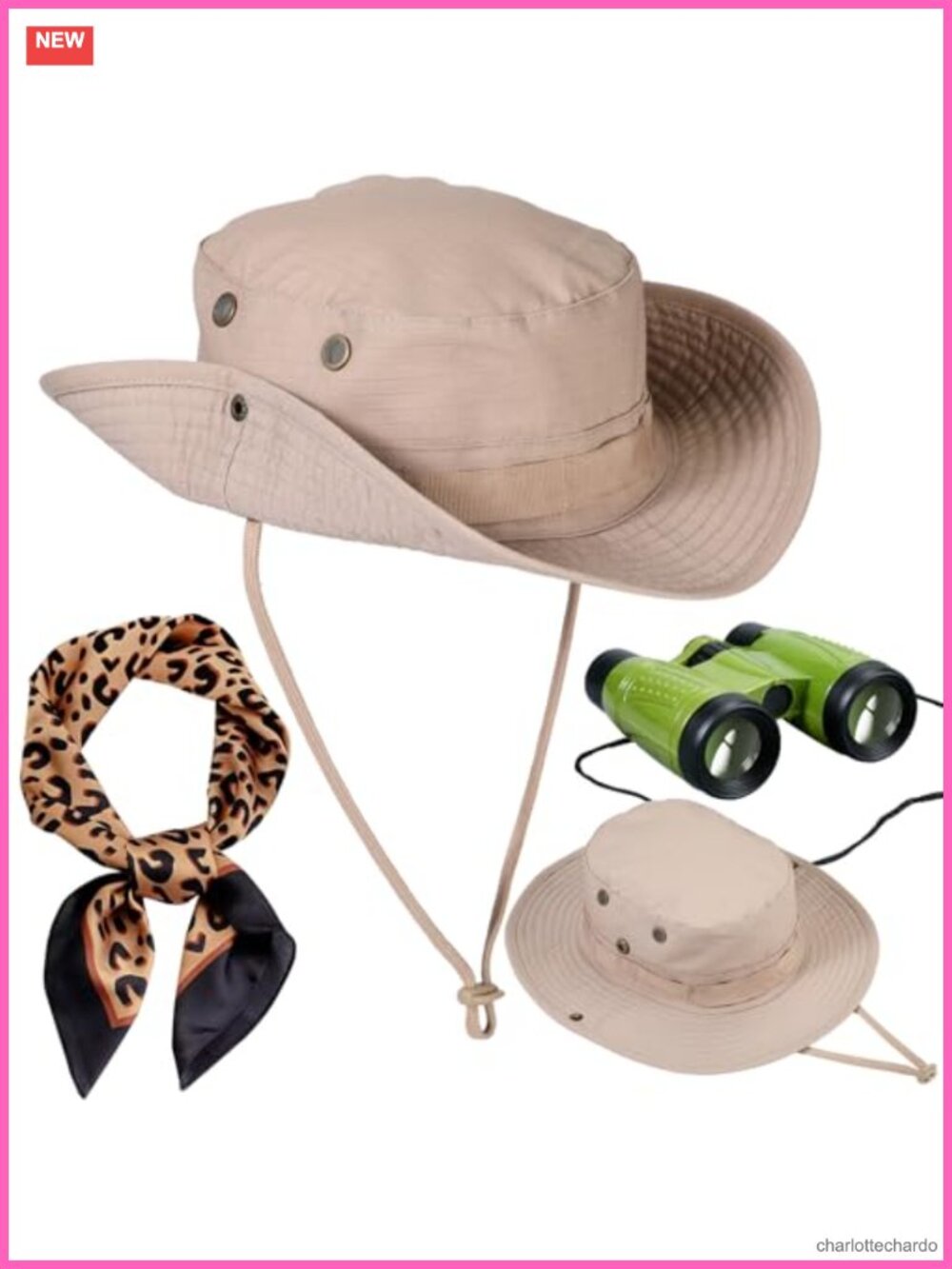 Safari Costume Set 3 Pcs Bucket Hat Scarf Binoculars Halloween Cosplay